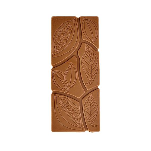 Milk chocolate bar with cocoa pod theme