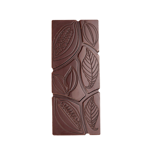 Dark chocolate bar with cocoa pod theme